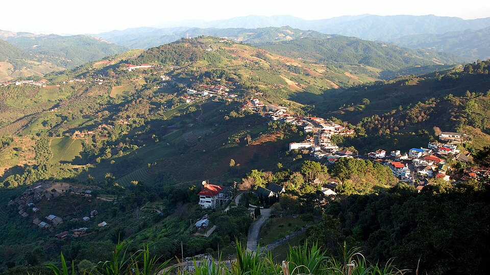 View over Mae Salong town in the mountains of Chiang Rai